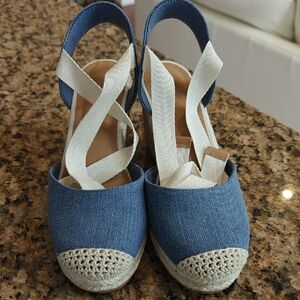 Denim Espadrille Wedge Sandals